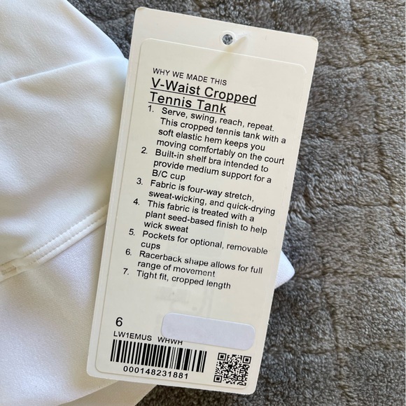Lululemon V-Wasit Cropped Tennis Tank White Size 6 - Picture 5 of 5